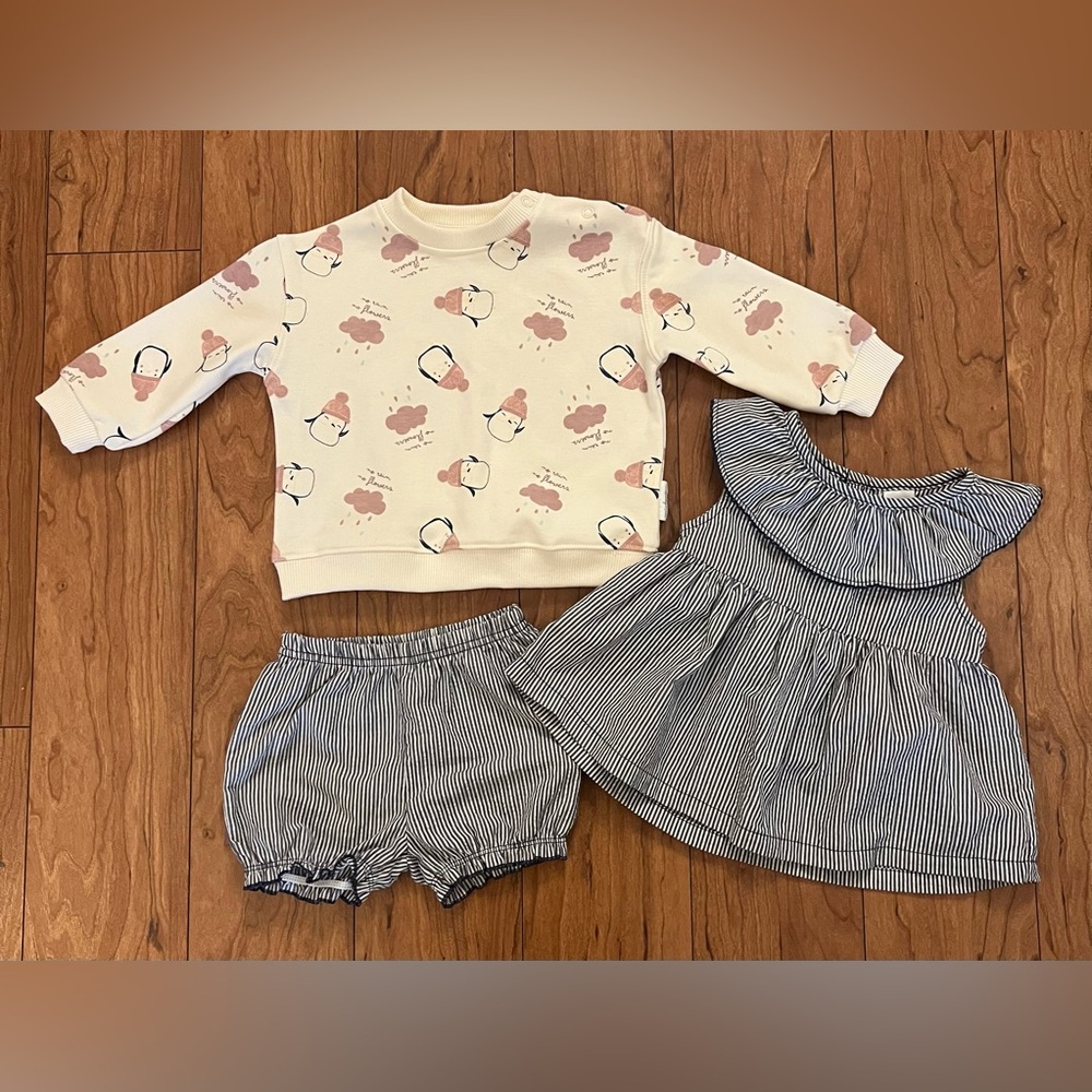 Waterlemon Sweater + Carter’s Stiped Baby Outfit Set Blue White 6-12 months